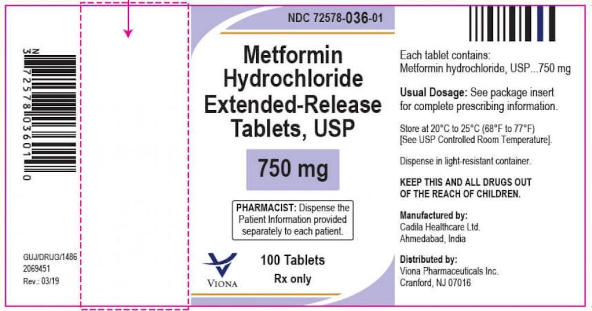 Viona Pharmaceuticals Inc., is voluntarily recalling 2 (two) lots of Metformin Hydrochloride Extended-Release Tablets, USP 750 mg 