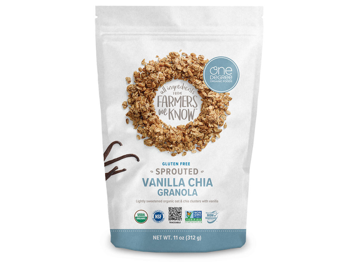 one degree vanilla chia flavored sprouted gluten free granola bag