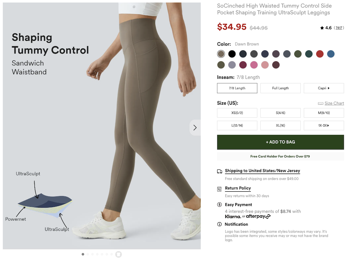 website screenshot of Halara leggings