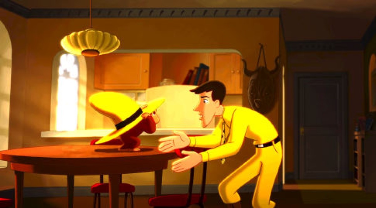 George and Ted, The Man with the Yellow Hat (voiced by WILL FERRELL), do a little monkeying around in the big city in Universal Pictures and Imagine Entertainment?s all new animated-adventure ?Curious George.?