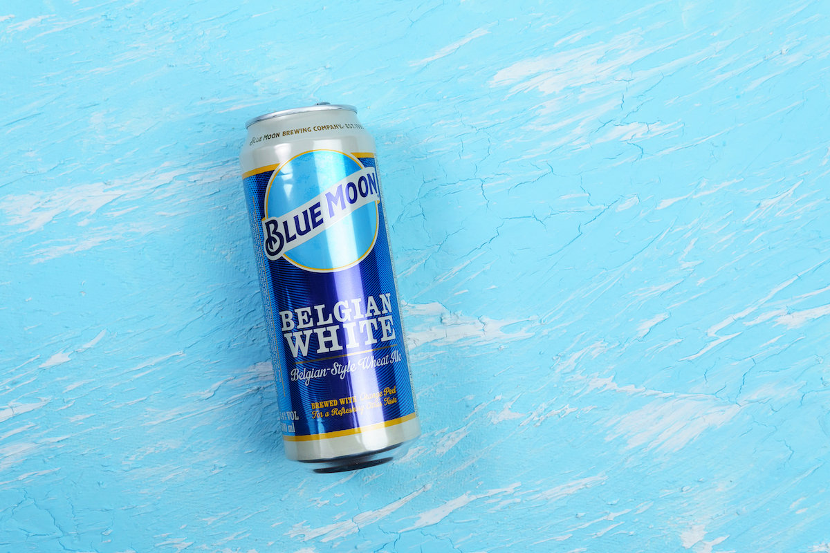 Blue Moon can belgian white beer, brewed by MillerCoors