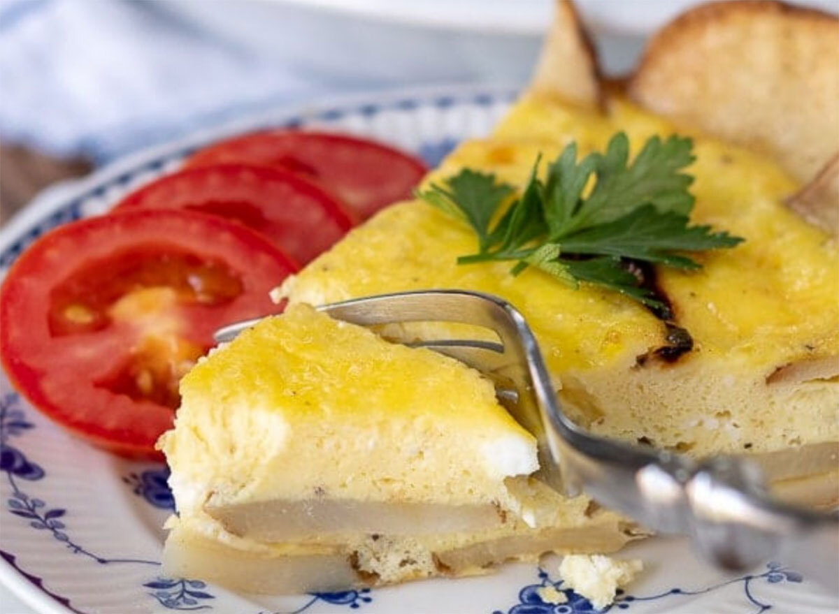 potato frittata on plate with fork
