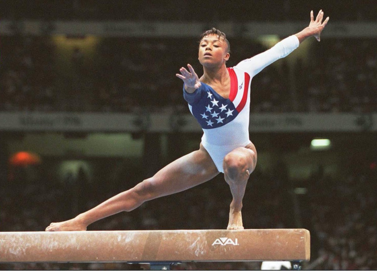 Dominique Dawes on the balance beam at the 1996 Olympics