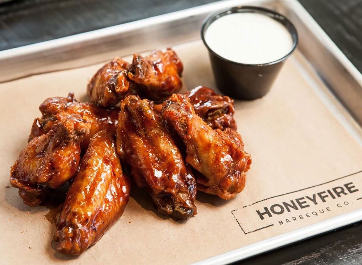 plate of chicken wings with ranch dip