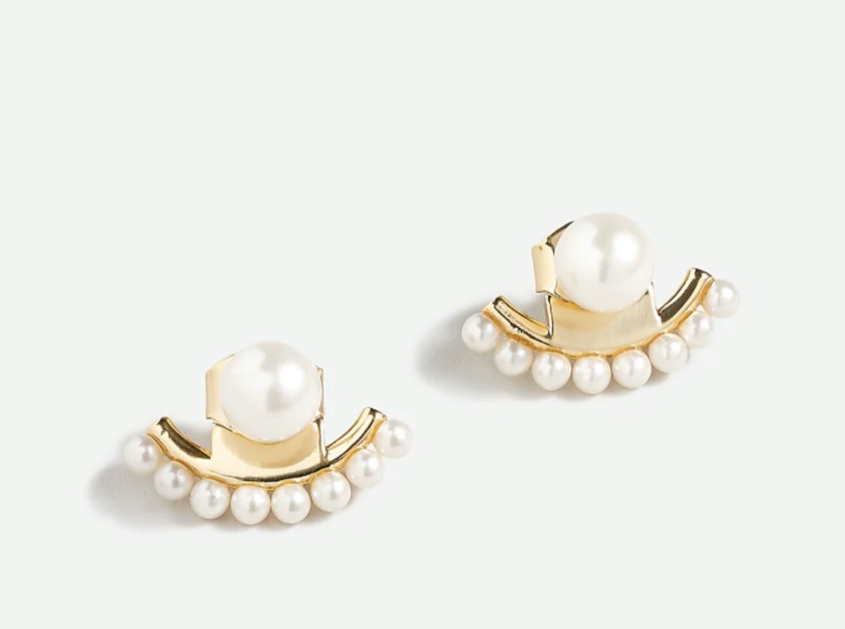 pearl and gold ear jacket earrings