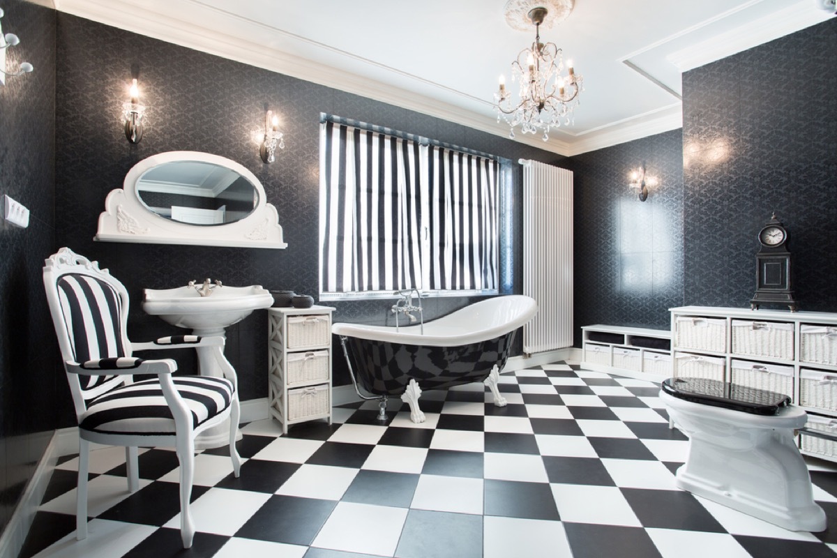 black and white checkerboard bathroom, vintage home upgrades 