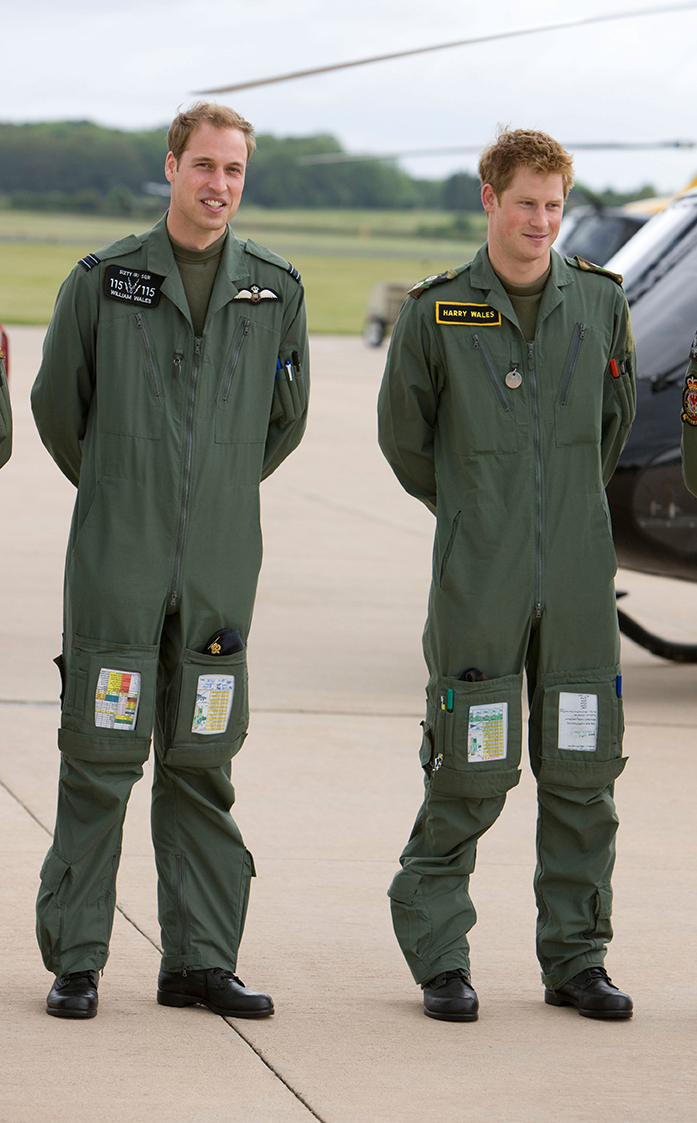Britain's Prince William and Prince Harry at RAF Shawbury where they trained to be helicopter pilots in 2009