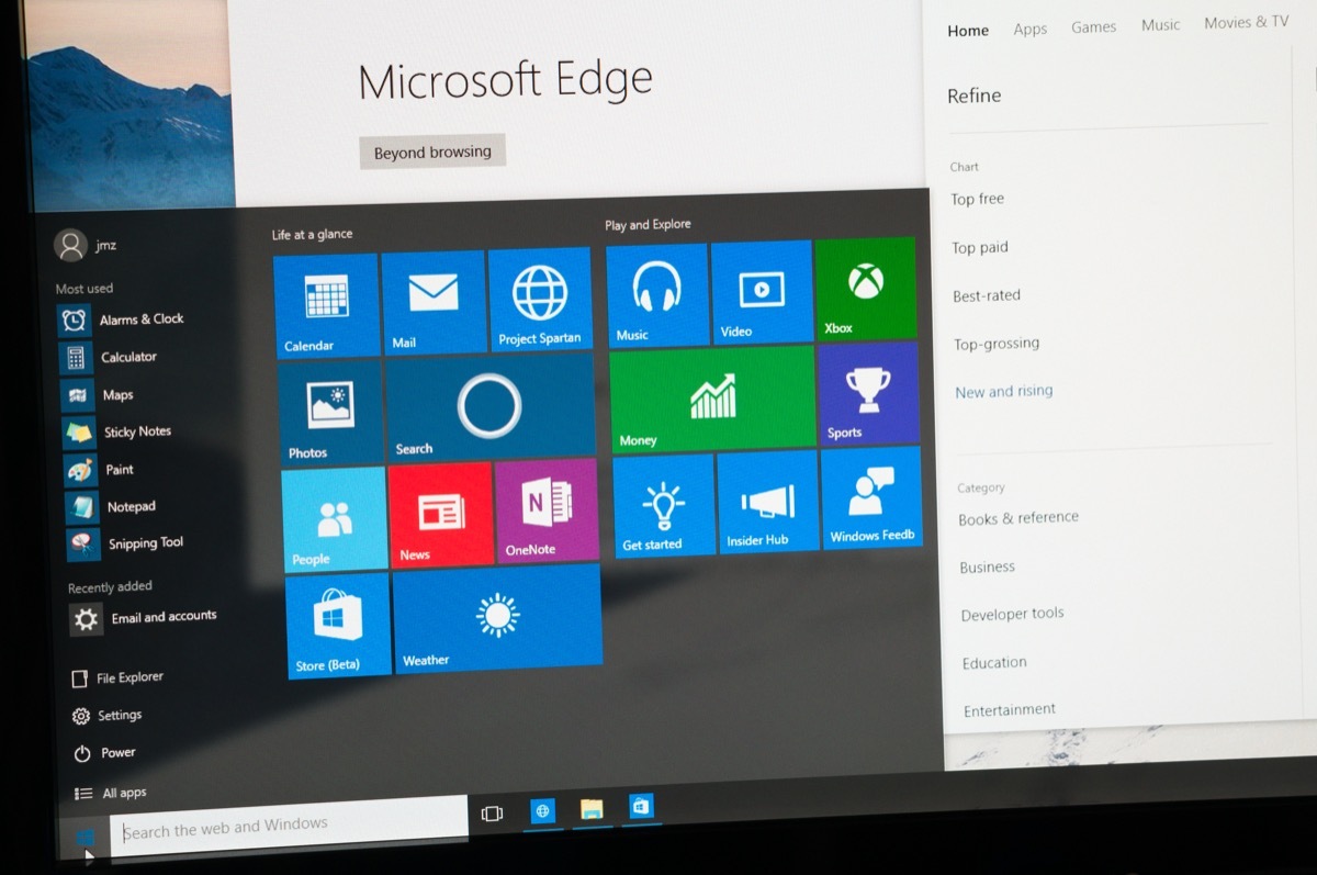 Microsoft Edge screen on computer