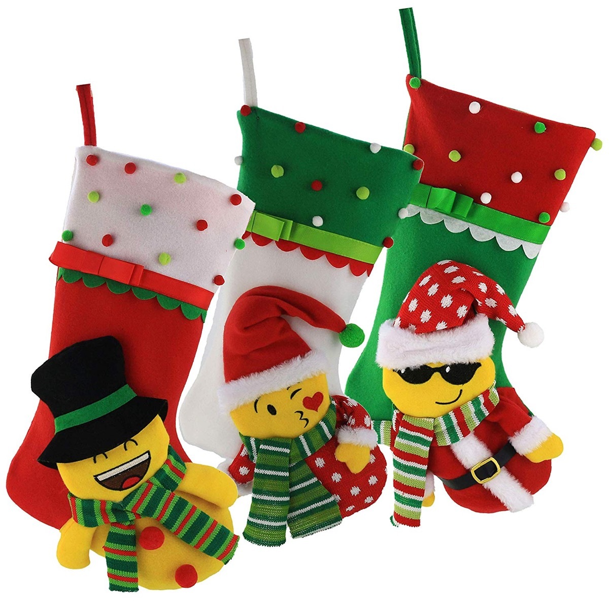 green and red emoji stockings