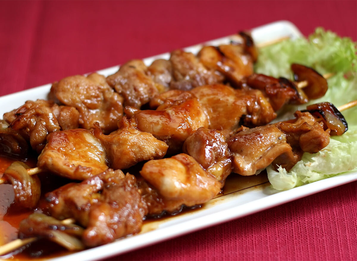 chicken teriyaki skewers on a plate
