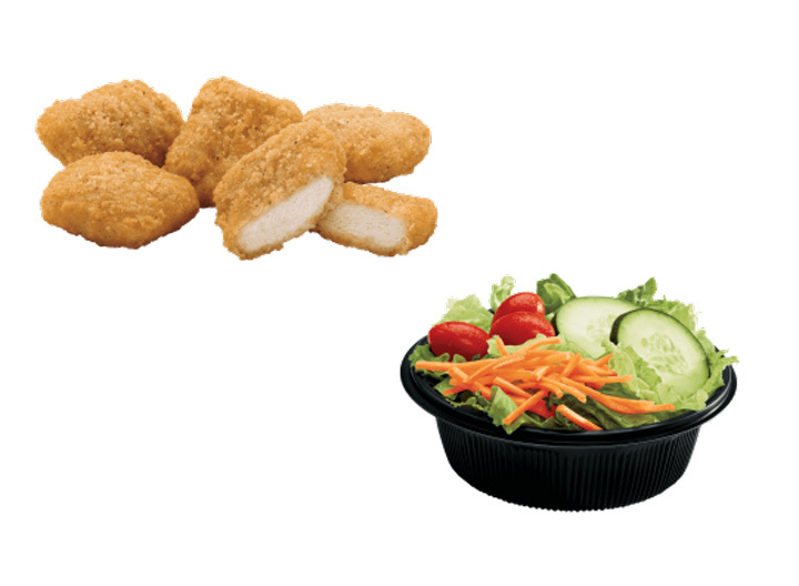 Jack in the Box chicken nuggets and side salad