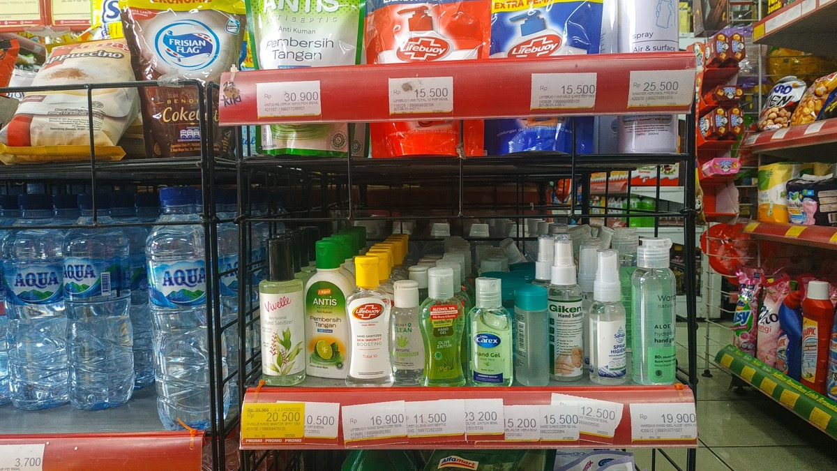 Hand sanitizer on the shelf in a store