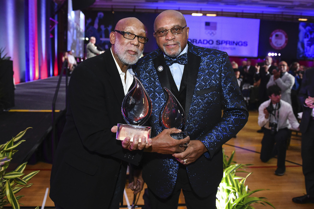 John Carlos and Tommie Smith after being inducted into the U.S. Olympic Hall of Fame in 2019