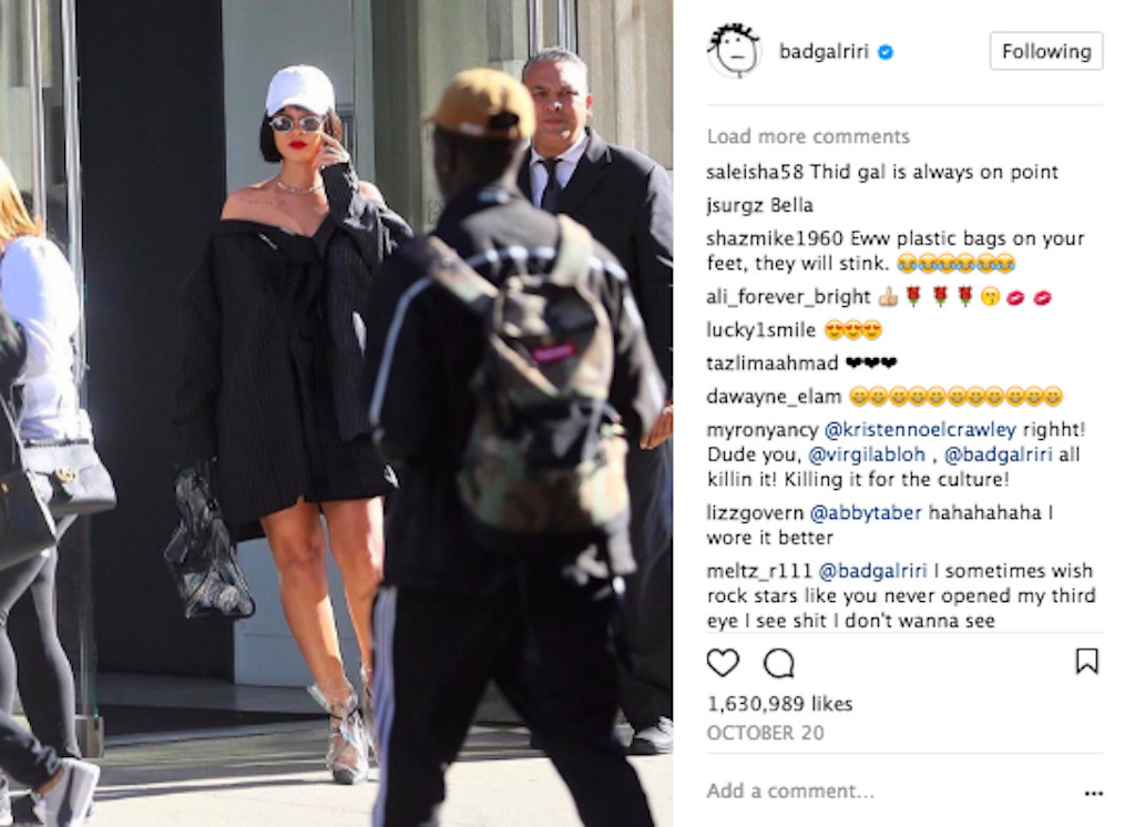Rihanna Instagram post, showing off her great street-style sense. 