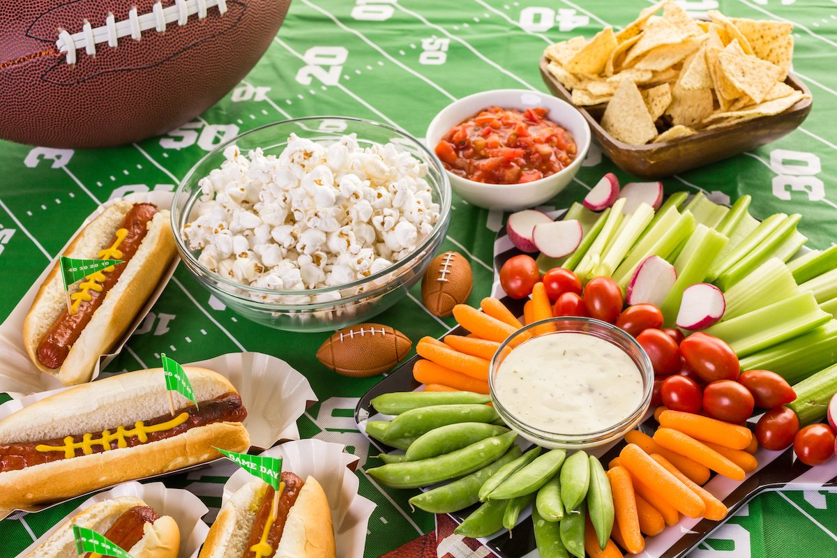 Appetizers on the table for the football party.