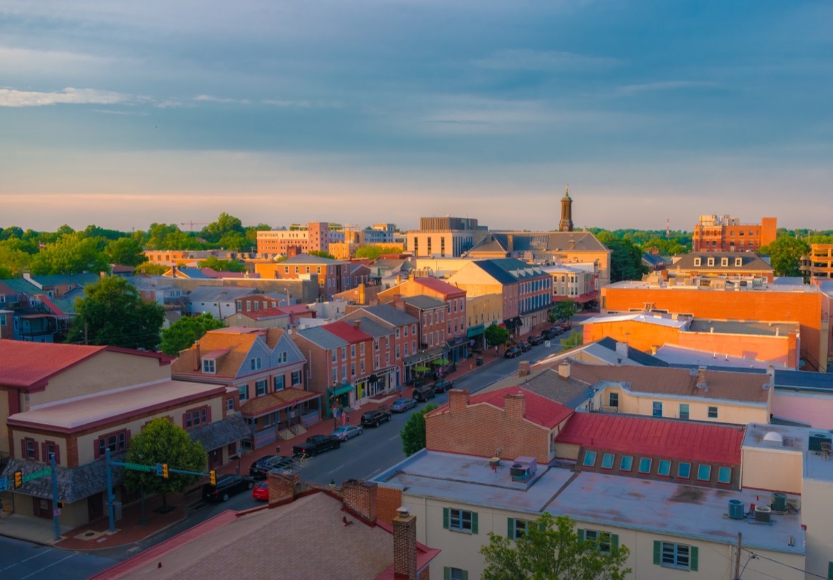 panorama of downtown suburban area and aerial view with sunset sky in Summer - West Chester , USA