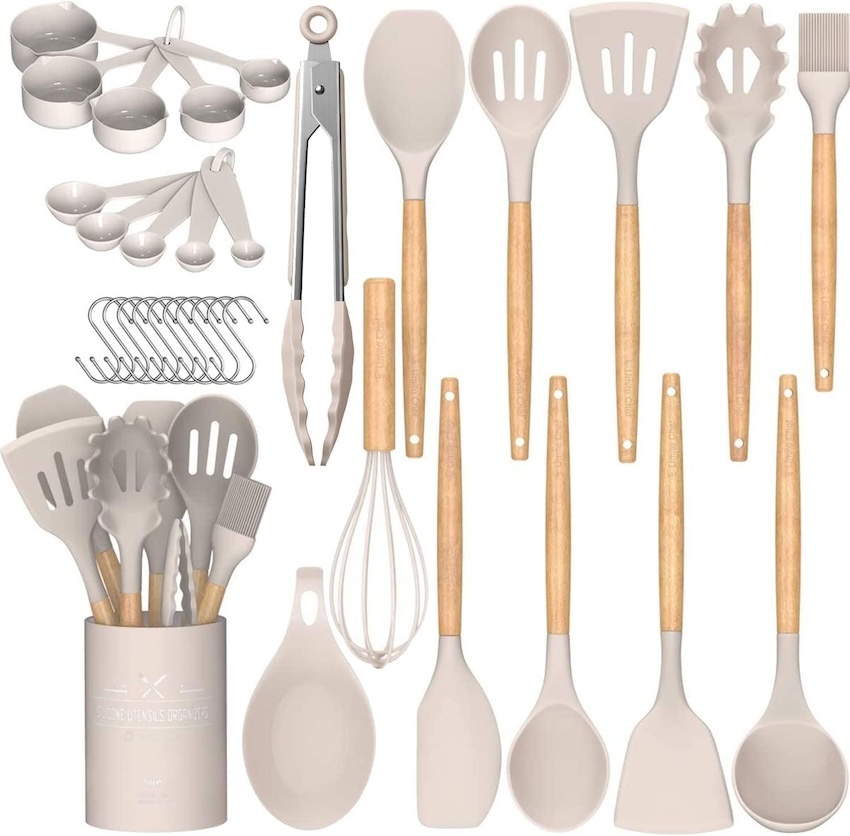 A silicone cooking utensil set