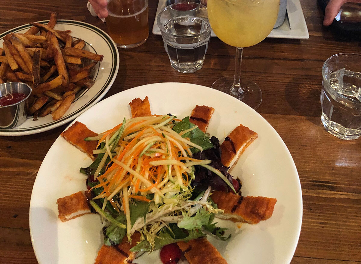 buffalo chicken salad with fries at brunch