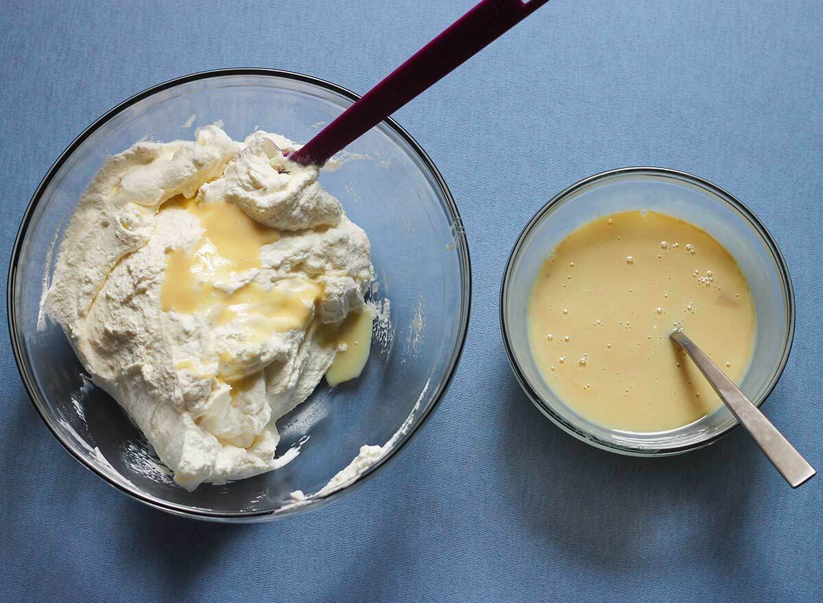 Mixing ingredients for homemade ice cream