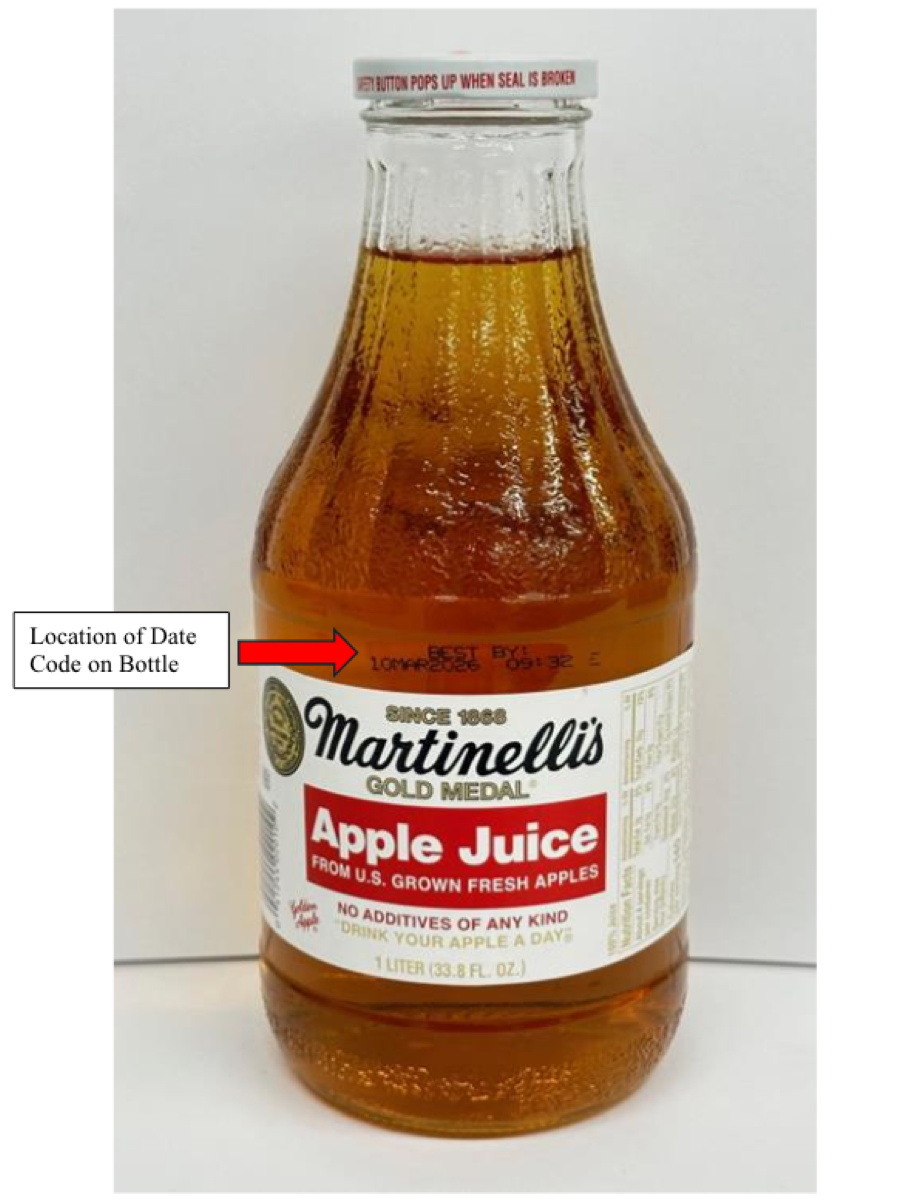 recalled martinelli's apple juice one-liter bottles