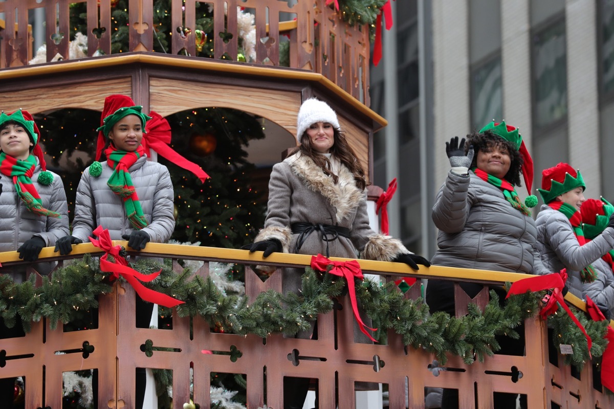 Idina Menzel on a float performing at the Macy's Thanksgiving Day Parade