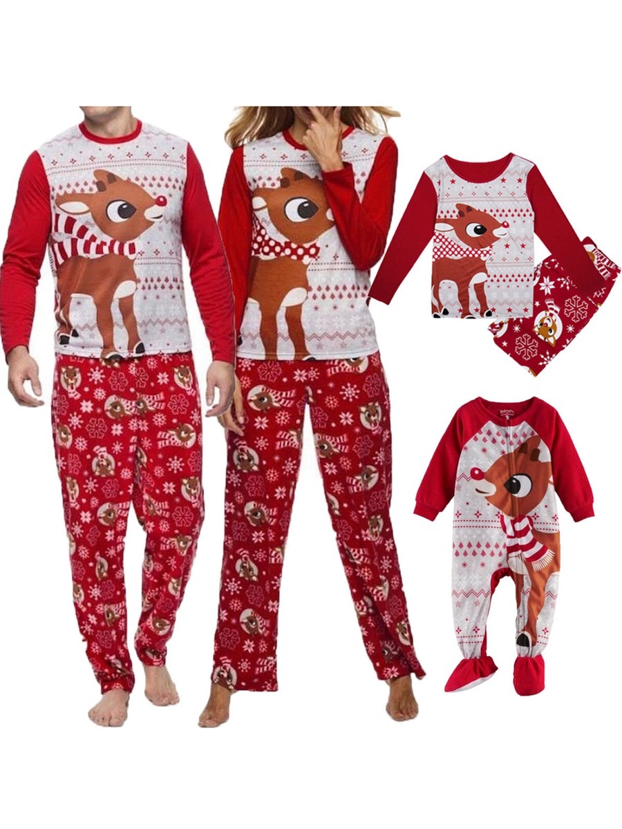 headless family in reindeer pajamas