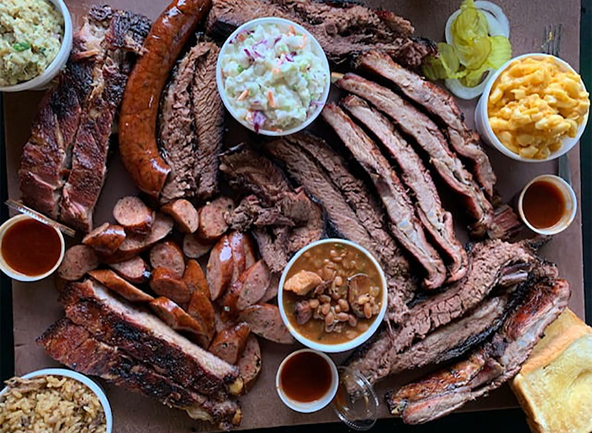 plate of brisket with coleslaw