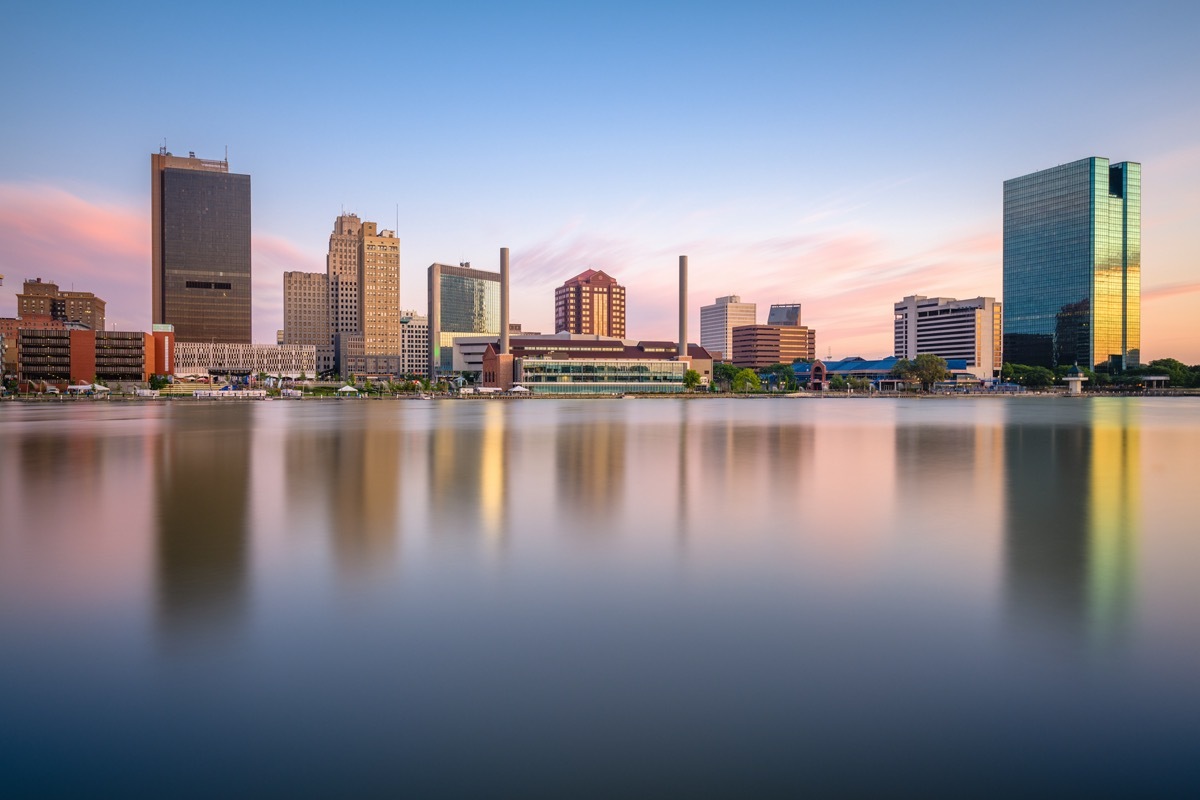 city skyline of and the Maumee River in Toledo, Ohio