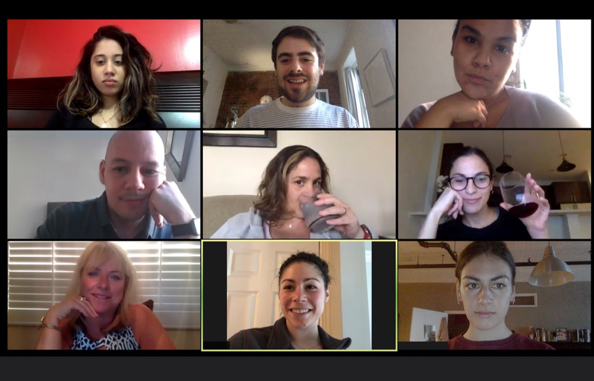 work team on a zoom call sharing 