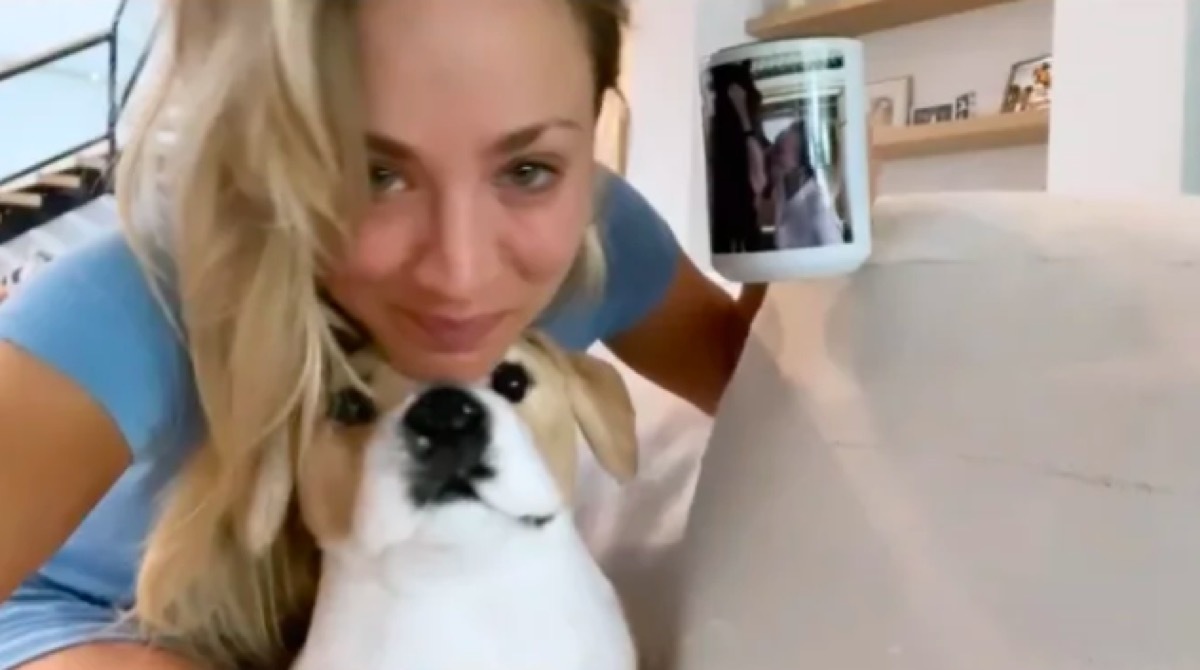 Kaley Cuoco and stuffed replica of her dog Norman