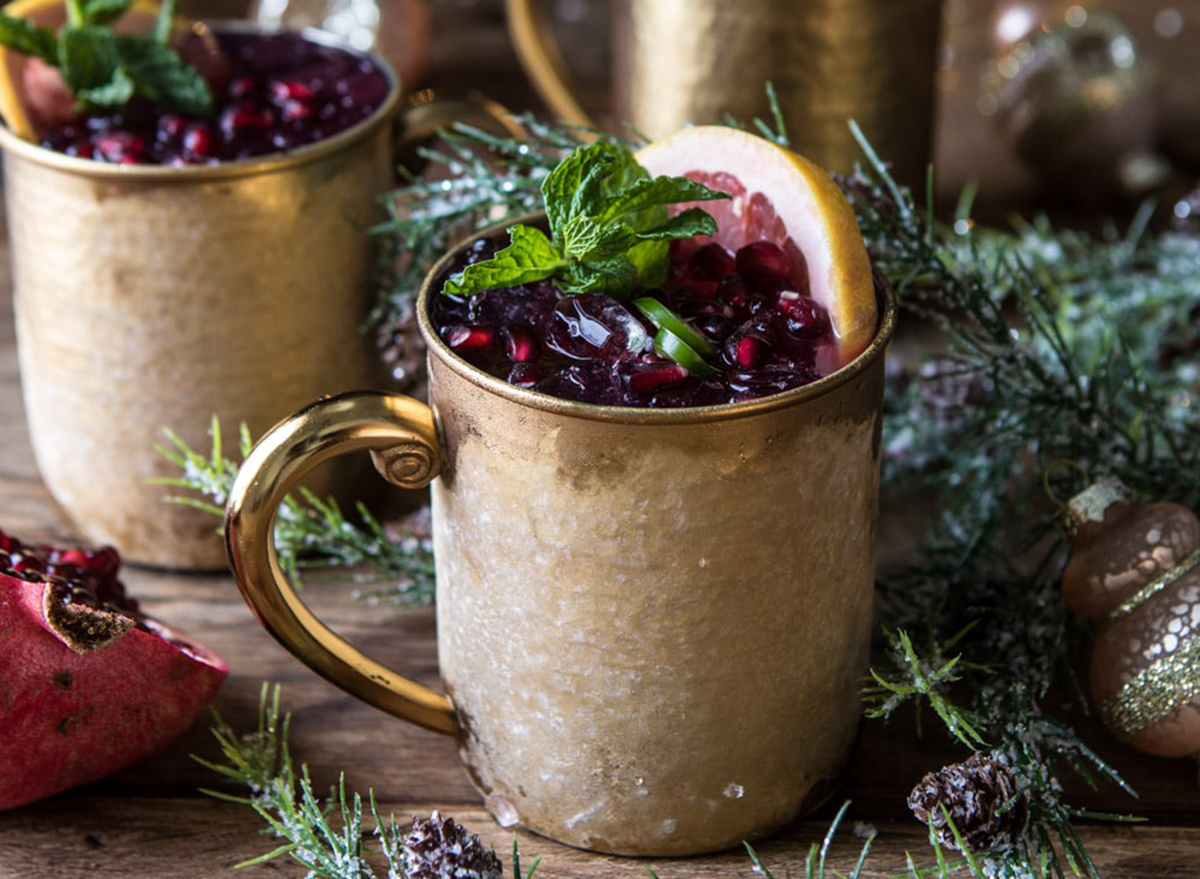 Valentine's day dinner spicy pomegranate moscow mule