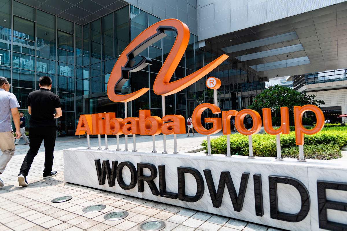 Alibaba logo outside of its office building in China