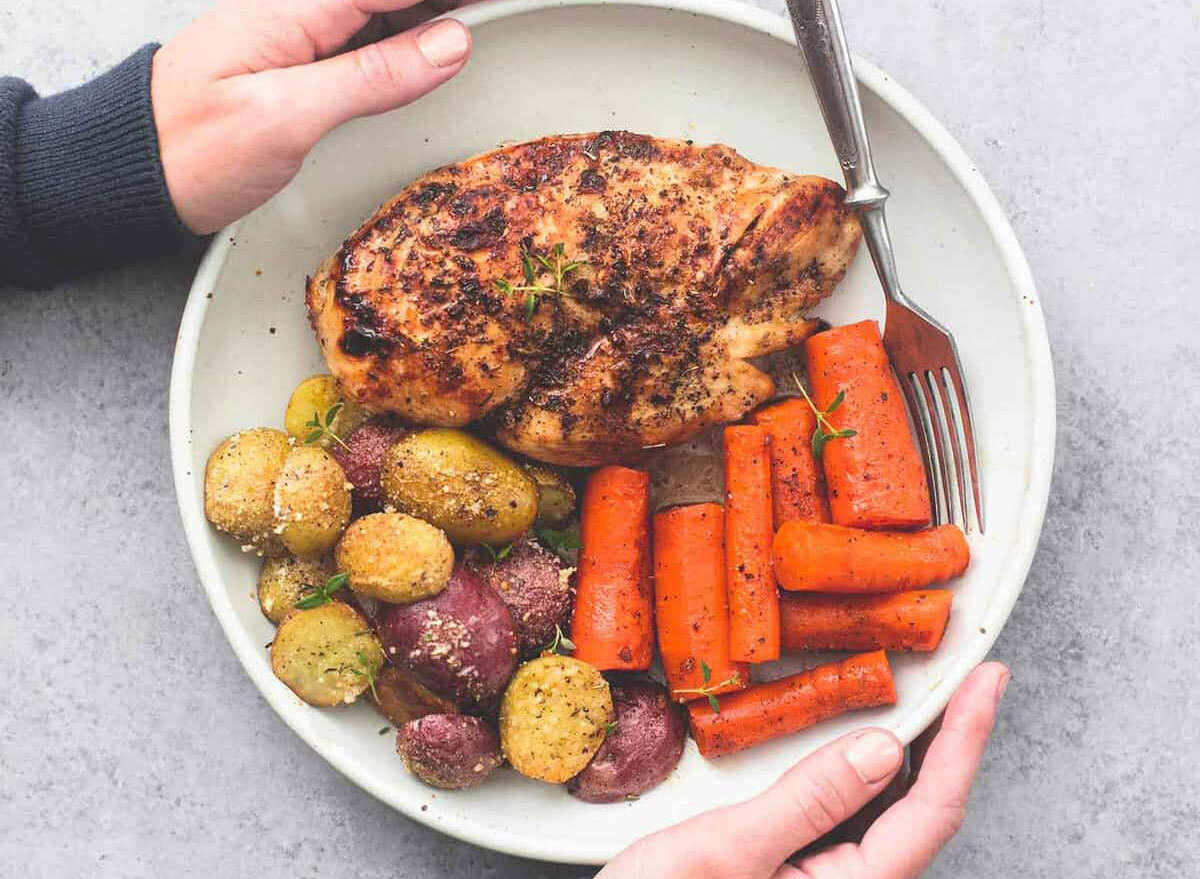 Sheet pan chicken with potatoes and carrots