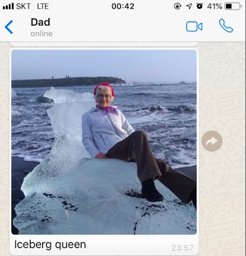 grandma floats off on ice throne