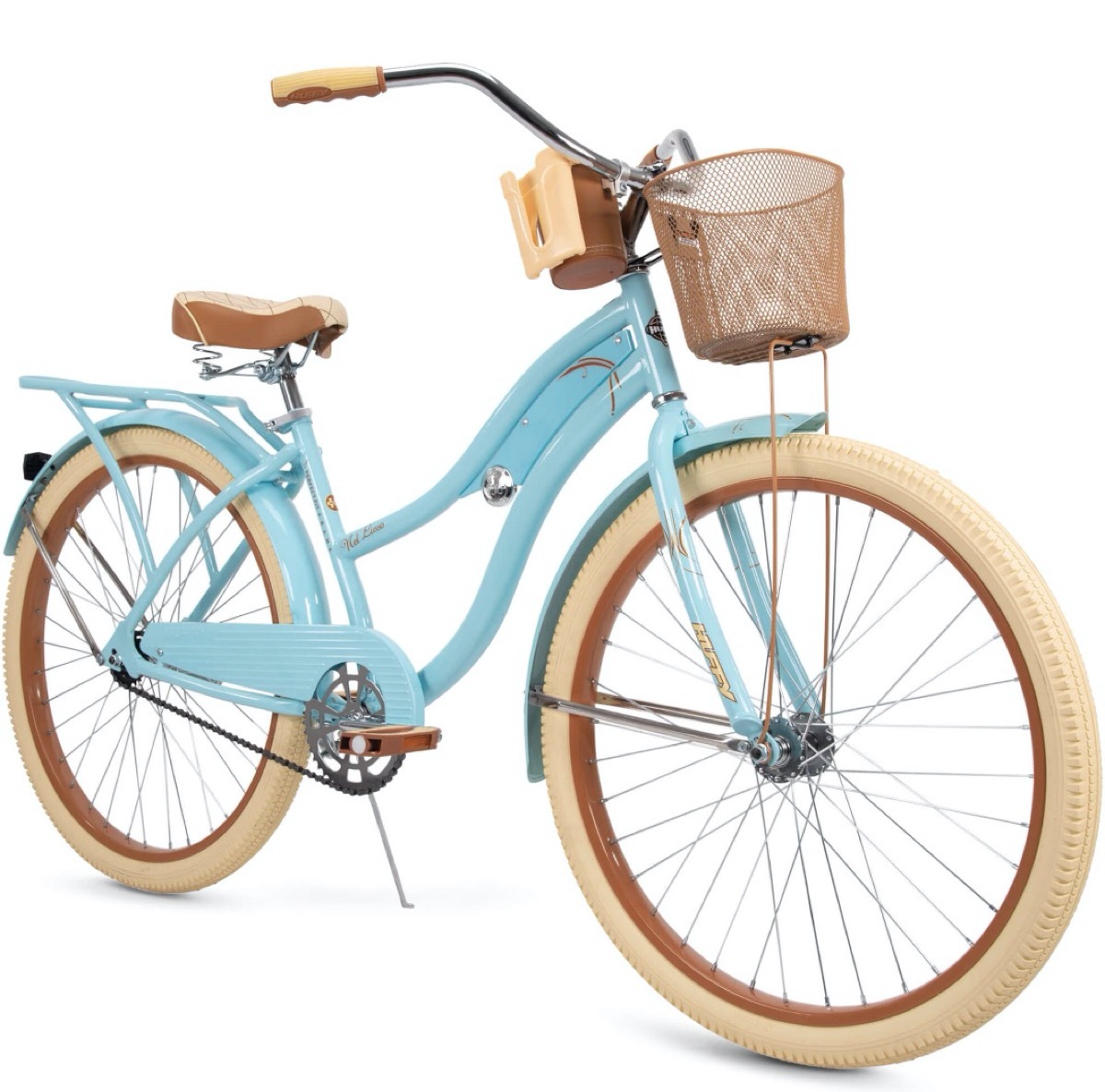 blue beach cruiser bicycle