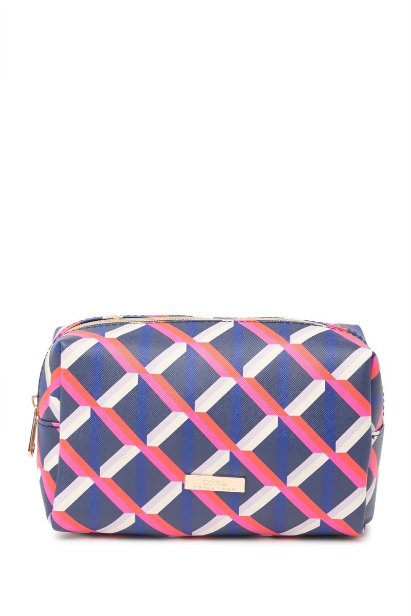 Blue pink white geometric makeup case