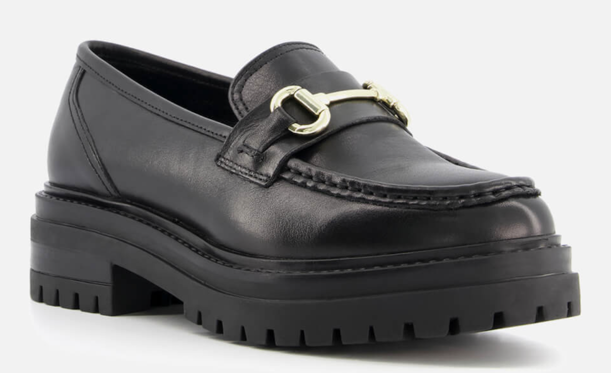 Product shot of black Dune leather loafers