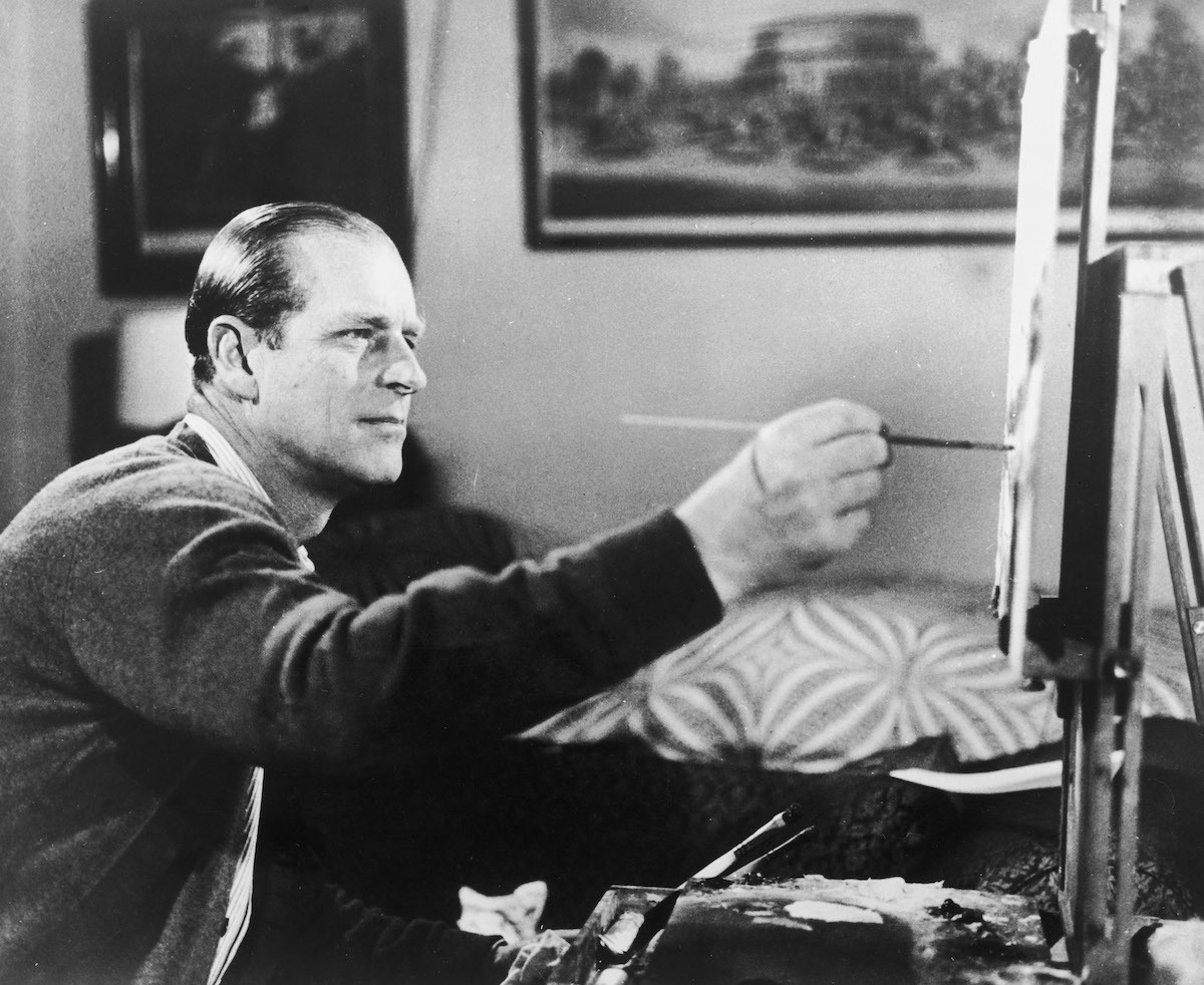 The Duke of Edinburgh at work on one of his hobbies, painting, 19th June 1969. A scene from the television documentary 'Royal Family'. 