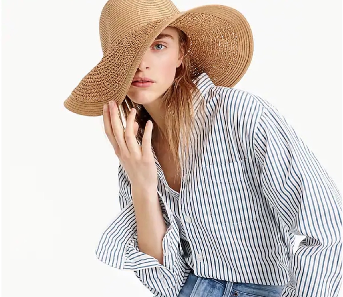 woman wearing tan floppy straw hat, summer buys under $100