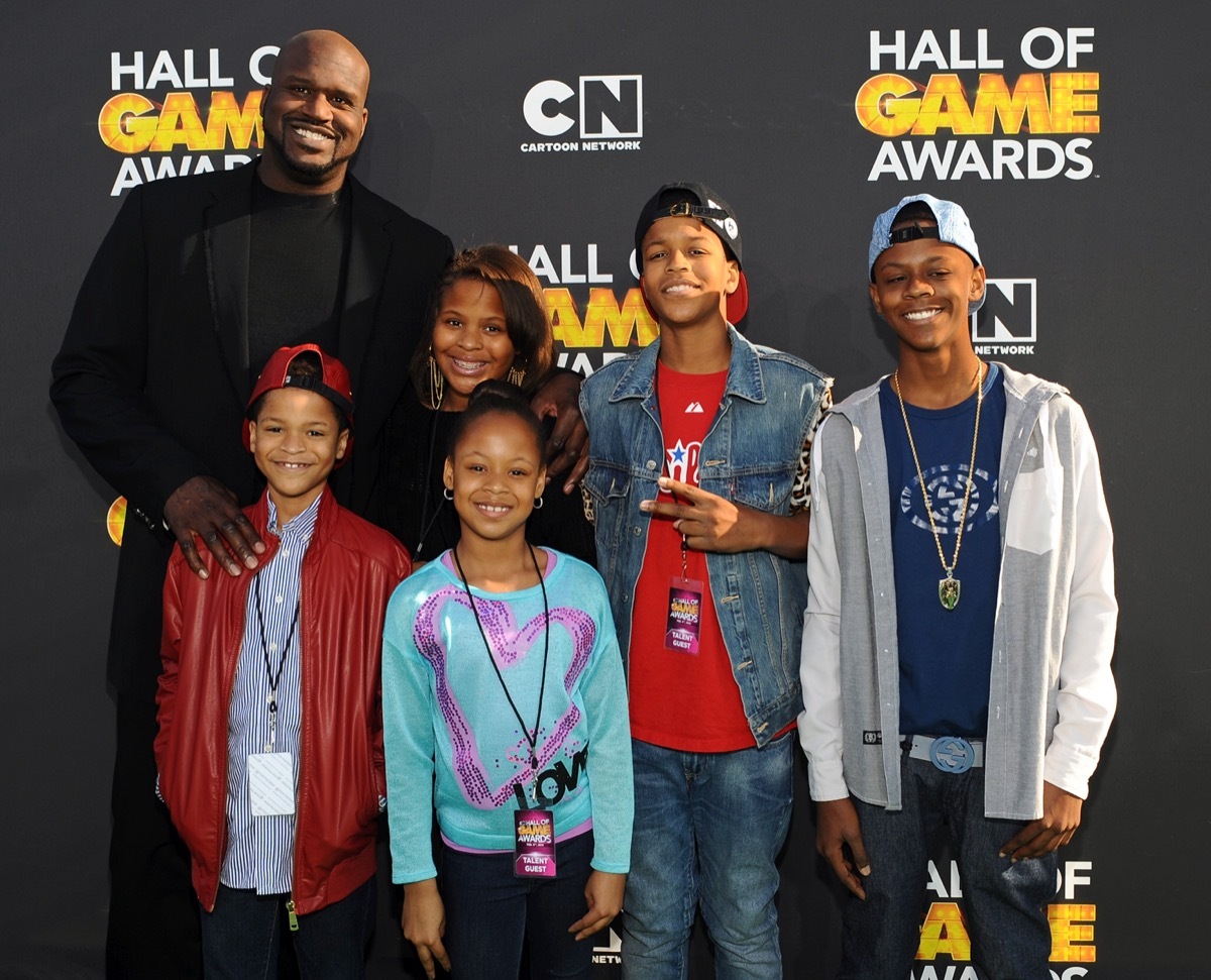 Shaquille O'Neal, Taahirah O'Neal, Me'arah O'Neal, Shaqir O'Neal, and Myles O'Neal in 2013