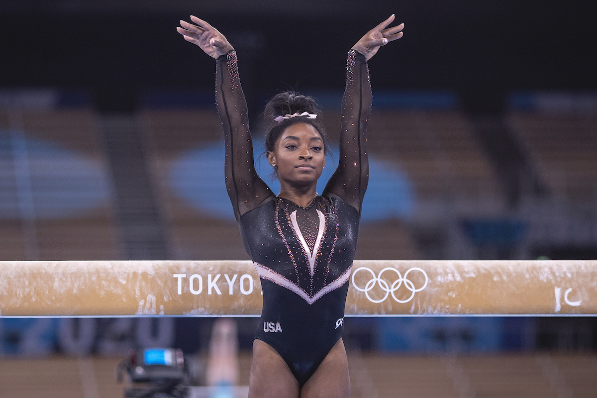 Simone Biles of the United States during the Artistic Gymnastics Podium Training at the Ariake Gymnastics Centre in preparation for the Tokyo 2020 Olympic Games on July 22, 2021 in Tokyo, Japan.