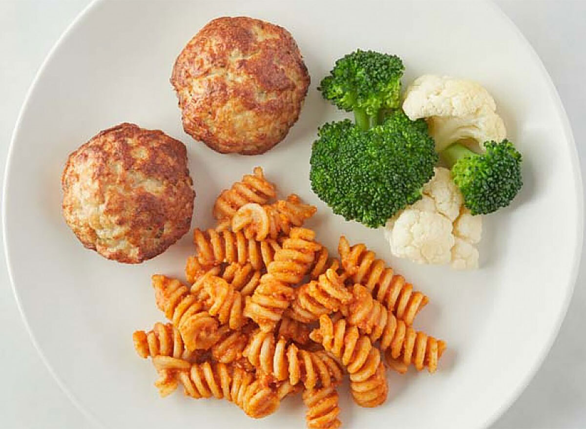 nurture life kids meal pasta chicken meatballs broccoli cauliflower