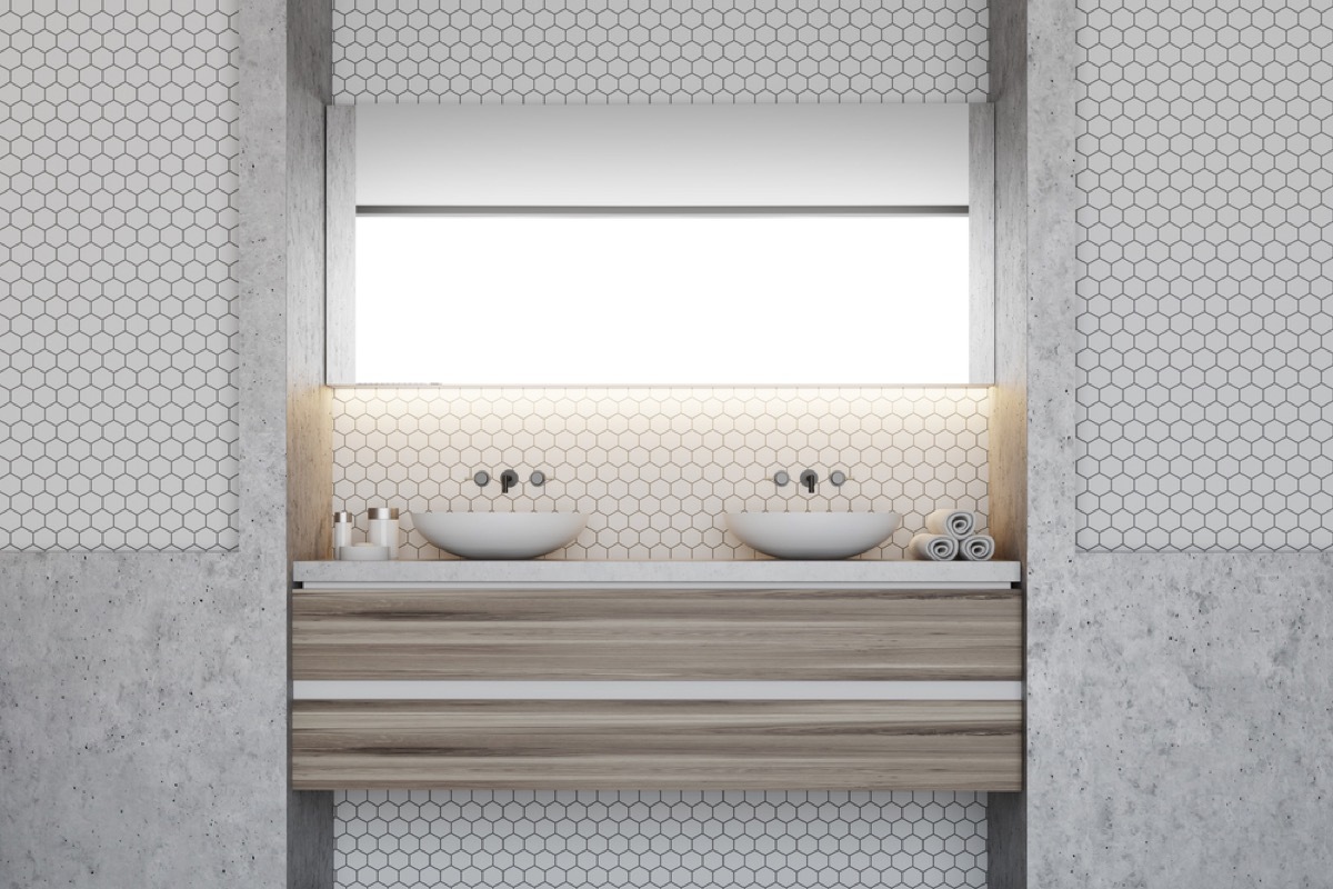 hexagonal tile bathroom wall, vintage home upgrades