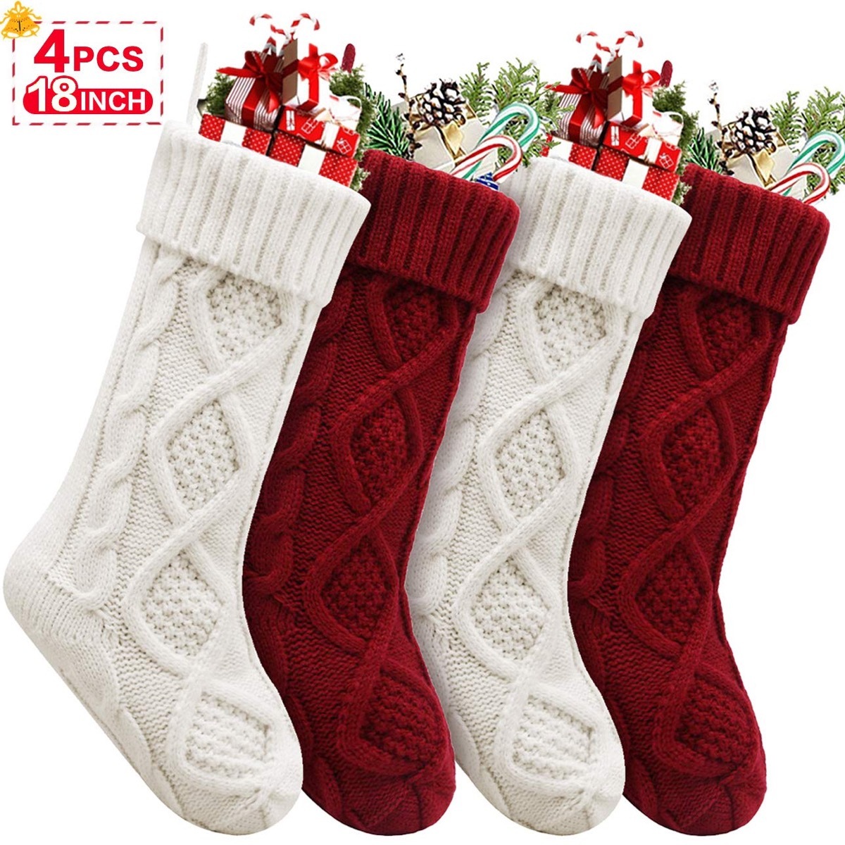 red and white cable knit stockings