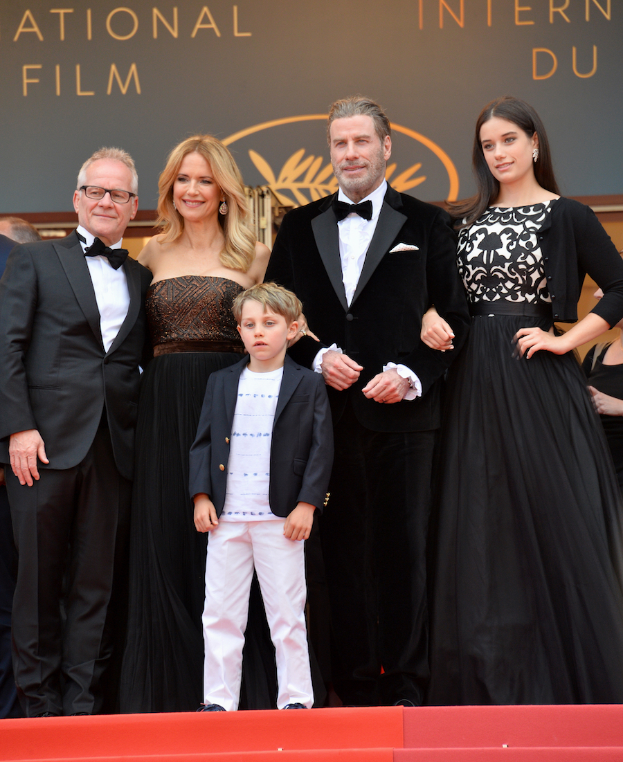 Cannes Film Festival director Thierry Fremaux, John Travolta, Kelly Preston, Ella Travolta, and Ben Travolta at the 2018 Cannes Film Festival