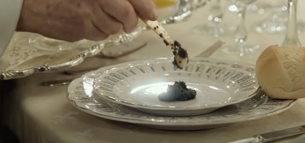 Caviar being plated in Titanic scene