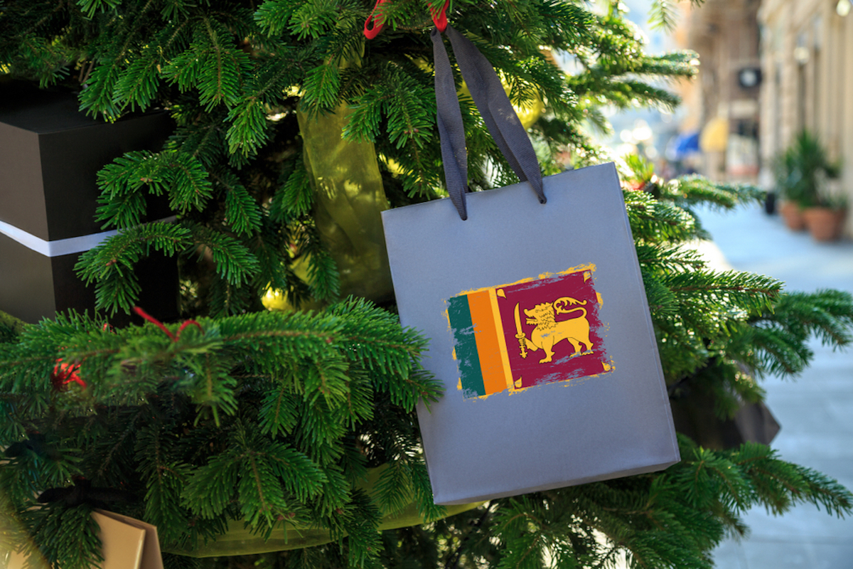 Christmas tree with shopping bag with flag of Sri Lanka