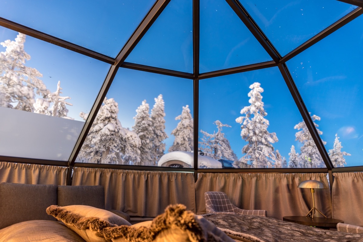 interior of a glass igloo at finland