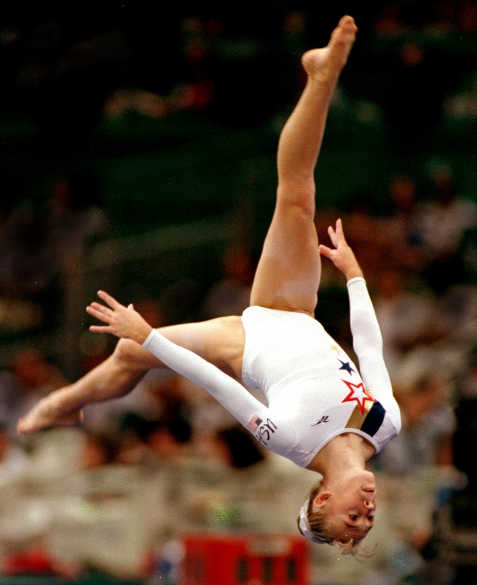 Kaycie Phelps performing her floor exercise at the 1996 Olympics