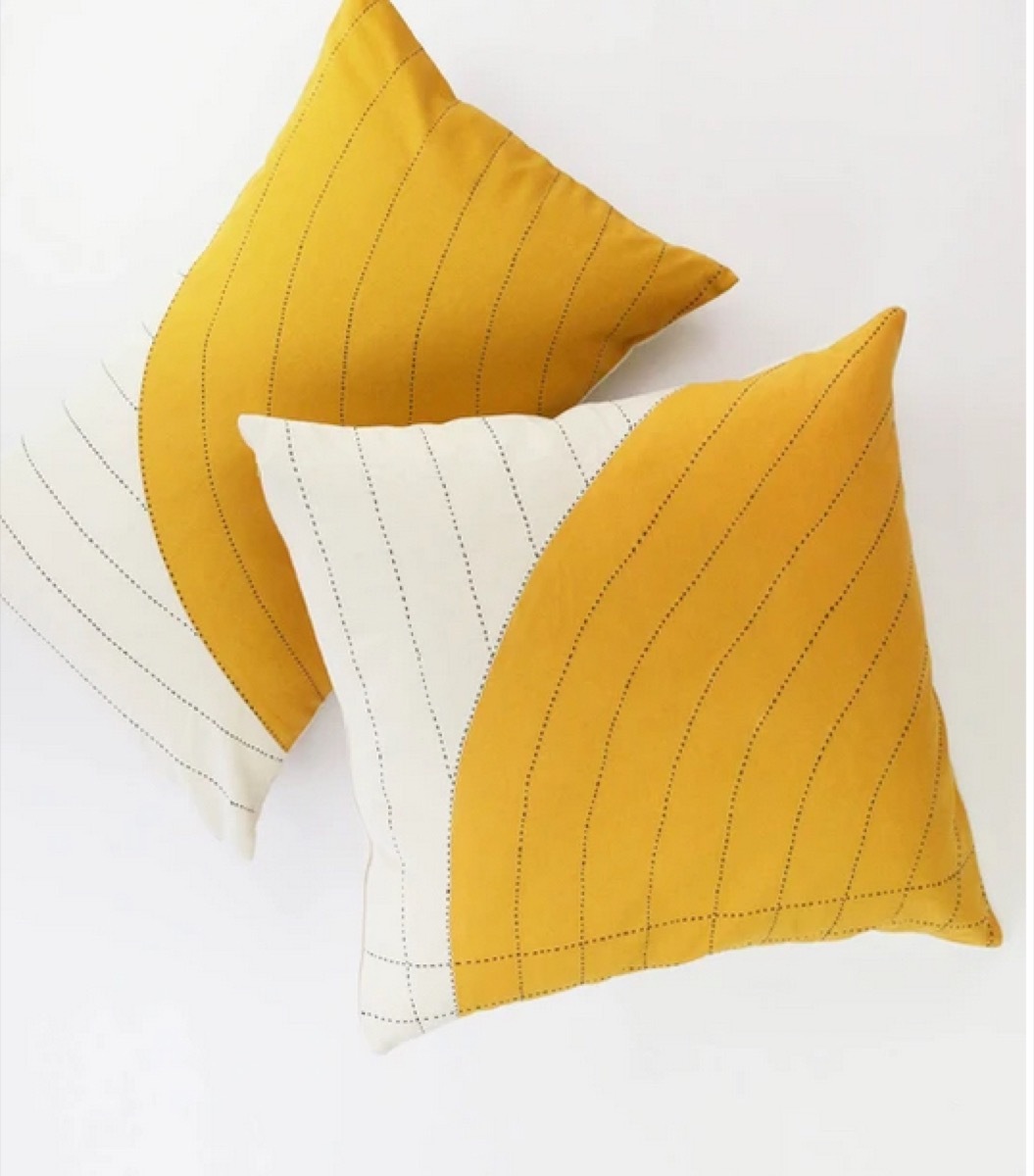 yellow and white pillows